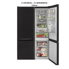 Réfrigérateur Fujicom 4 portes Congelateur en bas - 662 litres - Acier inoxydable noir - FJ-NF838RDXE + FJ-NF383XL-120CM